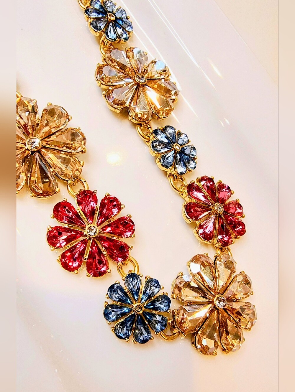 NWT J. Crew Crystal Floral Statement Necklace Pink